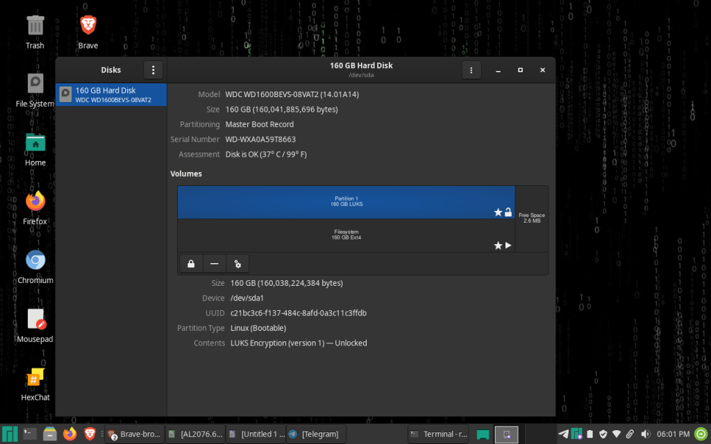 the disks utility on manjaro