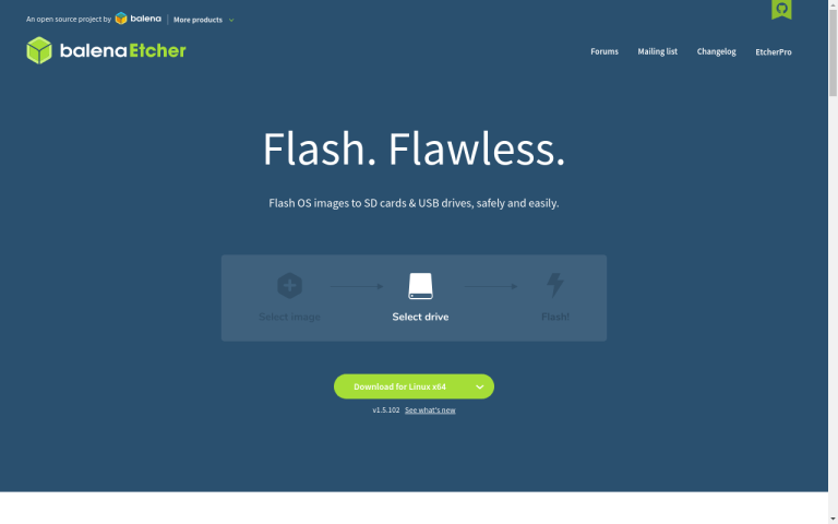 the Balena Etcher software