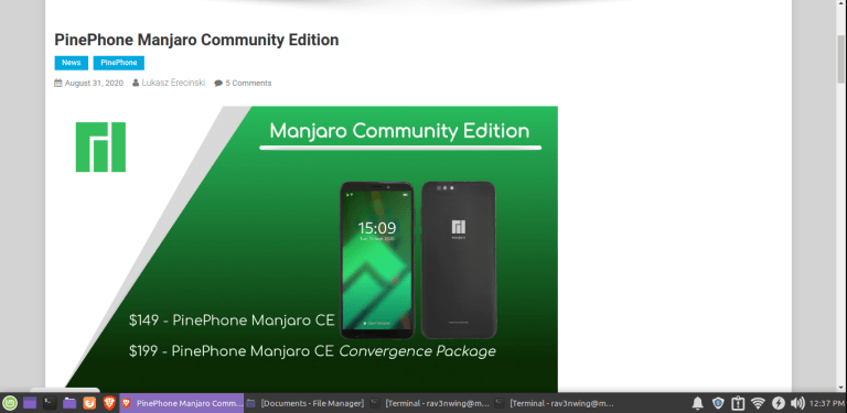 The Manjaro CE product page on Pine64's website.